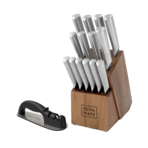 Juego Cuchillos 16 Piezas Elite Series Rena Ware Peru acero MoV premium bloque madera acacia afilador