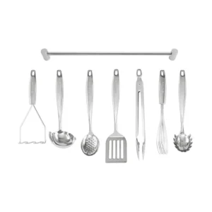 Juego Utiles Cocina 8 piezas Rena Ware Peru acero inoxidable acabado espejo cucharon espatula batidor